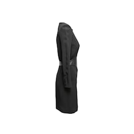 Saint Laurent-Robe noire Saint Laurent en cuir et maille accentuée taille US XS-Noir