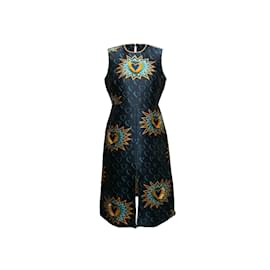 Fendi-Robe sans manches Fendi Jacquard Heart bleu marine et moutarde taille IT 46-Bleu Marine