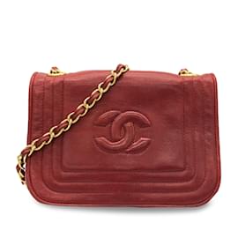 Chanel-Sac bandoulière à rabat en cuir d'agneau Chanel Mini CC Stitch rouge-Rouge