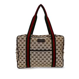 Gucci-Brown Gucci GG Canvas Web Carry On Tote-Brown