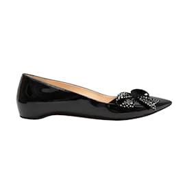 Christian Louboutin-Black Christian Louboutin Patent Crystal Bow-Accented Flats Size 39.5-Black