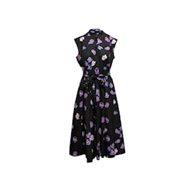 Prada-Robe imprimée Prada Pansy noire et violette taille IT 46-Noir