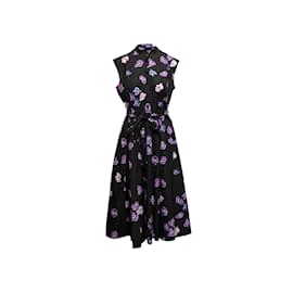 Prada-Black & Purple Prada Pansy Printed Dress Size IT 46-Black