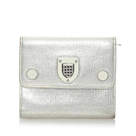 Dior-Silver Dior Diorama Leather Small Wallet-Silvery