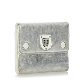 Dior-Silver Dior Diorama Leather Small Wallet-Silvery