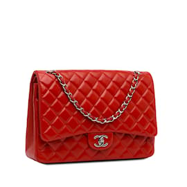 Chanel-Red Chanel Maxi Classic Lambskin Double Flap Shoulder Bag-Red