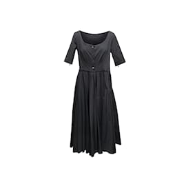 Prada-Navy Prada Pleated Cotton Dress Size IT 46-Navy blue