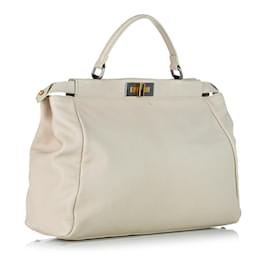 Fendi-Cream Fendi Large Peekaboo Leather Satchel-Cream