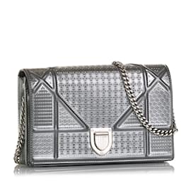 Dior-Silver Dior Microcannage Diorama Wallet on Chain Crossbody Bag-Silvery