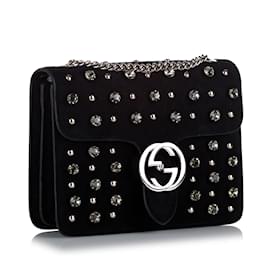 Gucci-Black Gucci Interlocking G Suede Crystal Crossbody Bag-Black