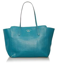 Gucci-Blue Gucci Medium Swing Leather Tote Bag-Blue