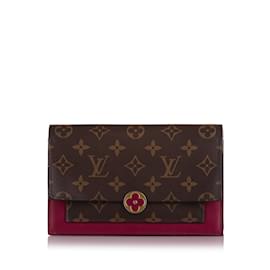 Louis Vuitton-Cartera Louis Vuitton Monogram Flore marrón con cadena-Castaño