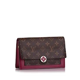 Louis Vuitton-Carteira Louis Vuitton Monogram Flore marrom com corrente-Marrom