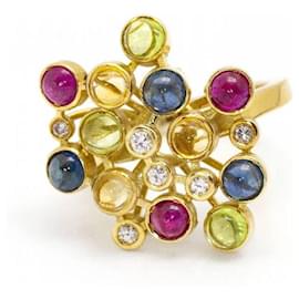 Autre Marque-Ring COLOR BUBBLES in Gold and Diamonds-Pink,Golden,Navy blue,Light green