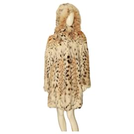 Autre Marque-Anabella Made in Italy Lynx fourrure longue longueur style fourrure manteau à capuche taille Petite-Multicolore
