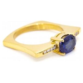 Autre Marque-KLASH ring in gold, sapphire and diamonds.-Golden,Navy blue