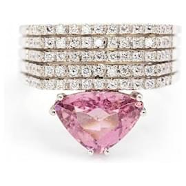 Autre Marque-TRAPEZIO Ring in White Gold and Tourmaline.-Pink
