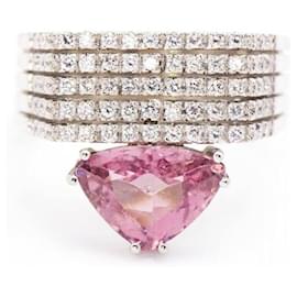 Autre Marque-TRAPEZIO Ring in White Gold and Tourmaline.-Pink