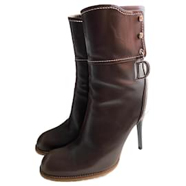 Christian Dior-HEEL ANKLE BOOTS-Brown