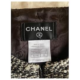 Chanel-Abrigo de tweed-Negro,Blanco