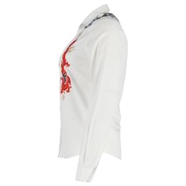 Gucci-Camisa de botões bordada com dragão Gucci em algodão branco-Branco