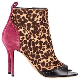 Salvatore Ferragamo-Salvatore Ferragamo Leopard-Print Peep-toe Booties in Multicolor Calf Hair-Multiple colors