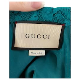 Gucci-Gucci Minikleid aus türkisfarbener Baumwolle mit Blumenstickerei und Spitze-Andere