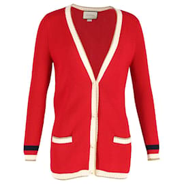 Gucci-Cárdigan Gucci con ribetes metálicos en lana roja-Roja