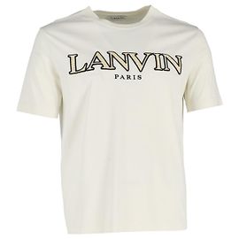 Camiseta Lanvin com logotipo bordado em algodão creme Branco Cru