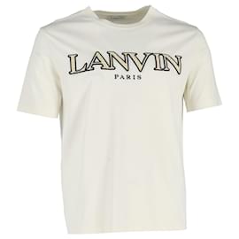 Lanvin-Mit Lanvin-Logo besticktes T-Shirt aus cremefarbener Baumwolle-Weiß,Roh