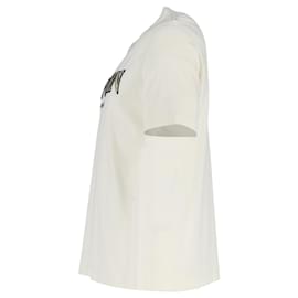 Lanvin-T-shirt con ricamo logo Lanvin in cotone color crema-Bianco,Crudo
