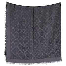 Louis Vuitton-Louis Vuitton Monogram Scarf in Gray Silk and Cotton-Grey
