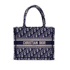 Christian Dior-Borsa a mano piccola in tela blu obliqua per libri-Blu