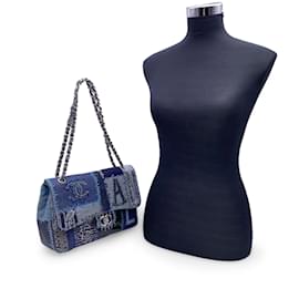 Chanel-2015 Blue Denim Patchwork Timeless Jumbo Single Flap Bag-Blue
