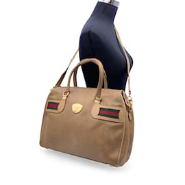 Gucci-Vintage Beige Web-Satchel-Handtasche aus Leder mit Riemen-Beige