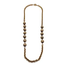 Chanel-Vintage 1980s Gold Metal Chain Necklace with Metal Beads-Golden