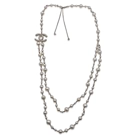 Chanel-Collier long doublé de fausses perles avec logo CC-Doré