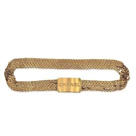 Chanel-Vintage Gold Metal Multi Chain Belt Logo Plate-Golden