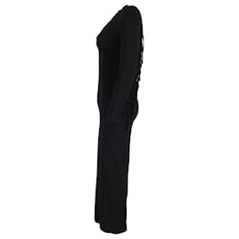 Alessandra Rich-Alessandra Rich Fringed V-neck Maxi Dress in Black Silk-Black