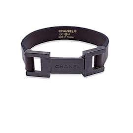 Chanel-Vintage Brown Leather Unisex Logo Bracelet-Brown