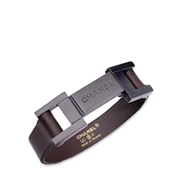 Chanel-bracelet logo unisexe en cuir marron vintage-Marron