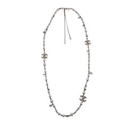 Chanel-Light Gold Metal Sautoir Necklace Pearls Beads with CC Logo-Golden