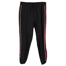 Gucci-Pantalones de chándal con cordón en la cintura y rayas tribandas de Gucci en algodón negro-Negro