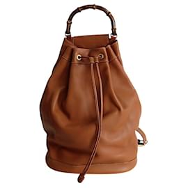 Gucci-Gucci Bamboo backpack in brown leather, Maxi size-Brown