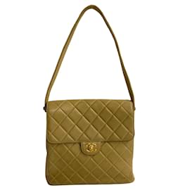 Chanel-Quilted CC Flap Shoulder Bag-Beige