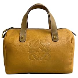Loewe-Anagram Leather Boston Bag-Brown