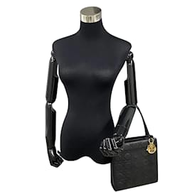 Dior-Cannage Leather Handbag-Black