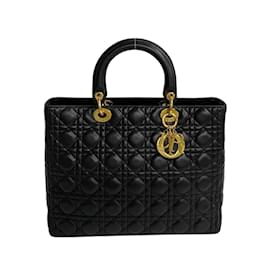 Dior-Große Lady Dior-Tasche aus Cannage-Leder-Schwarz