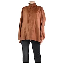 Autre Marque-Camisa oversize de seda con cuello de volante marrón - talla UK 10-Castaño