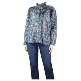 Isabel Marant Etoile-Dark green floral ruffled voile top - size UK 12-Green